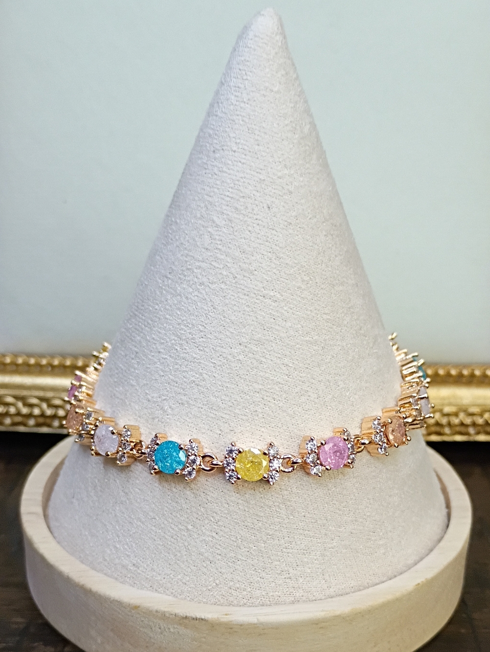 New Multicolor Cubic Zirconia Gold-Tone Tennis Bracelet